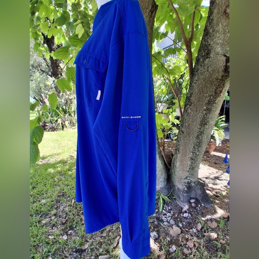🔥Columbia Omni Shade Long Sleeve Vented Fishing Shirt Royal Blue Mens XL - Picture 10 of 12